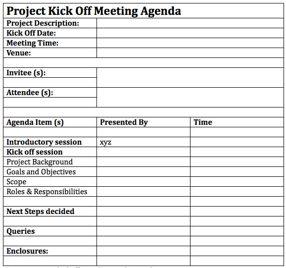 Project kickoff meeting agenda template